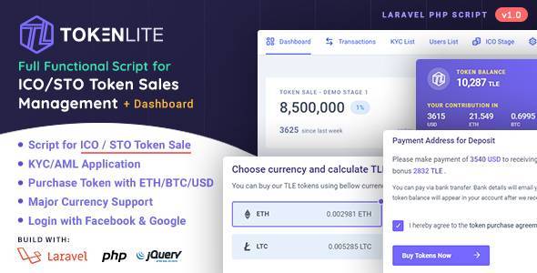 TokenLite v1.7.0 – ICO / STO Token Sale Management Dashboard – ICO Admin Script | Php Script