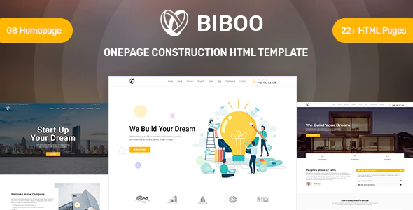 Biboo – OnePage Construction HTML Template Page Download