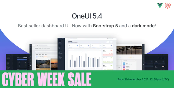 OneUI – Bootstrap 5 Admin Dashboard Template, Vue Edition & Laravel 9 Starter Kit