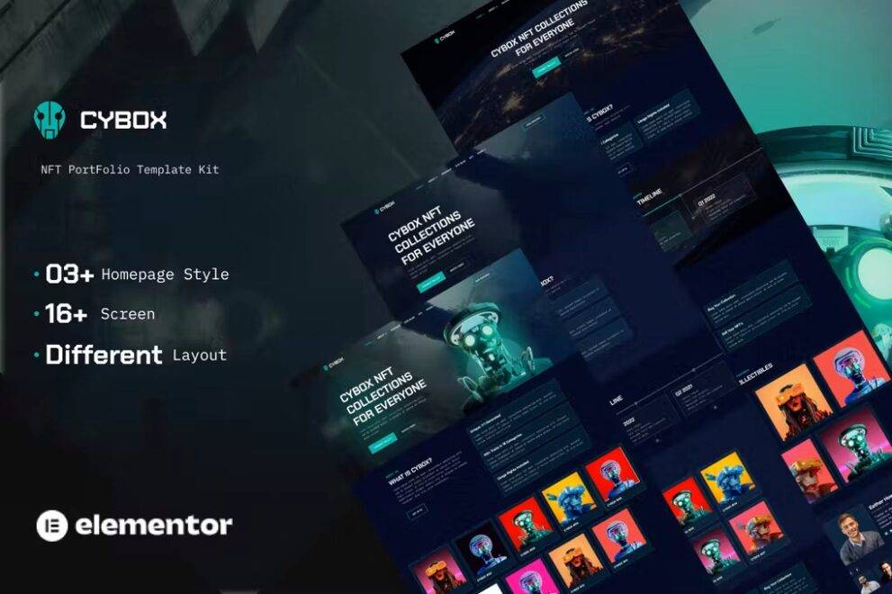 Cybox nft collections elementor template kit wordpress