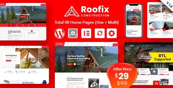 roofix - roofing services wordpress theme download