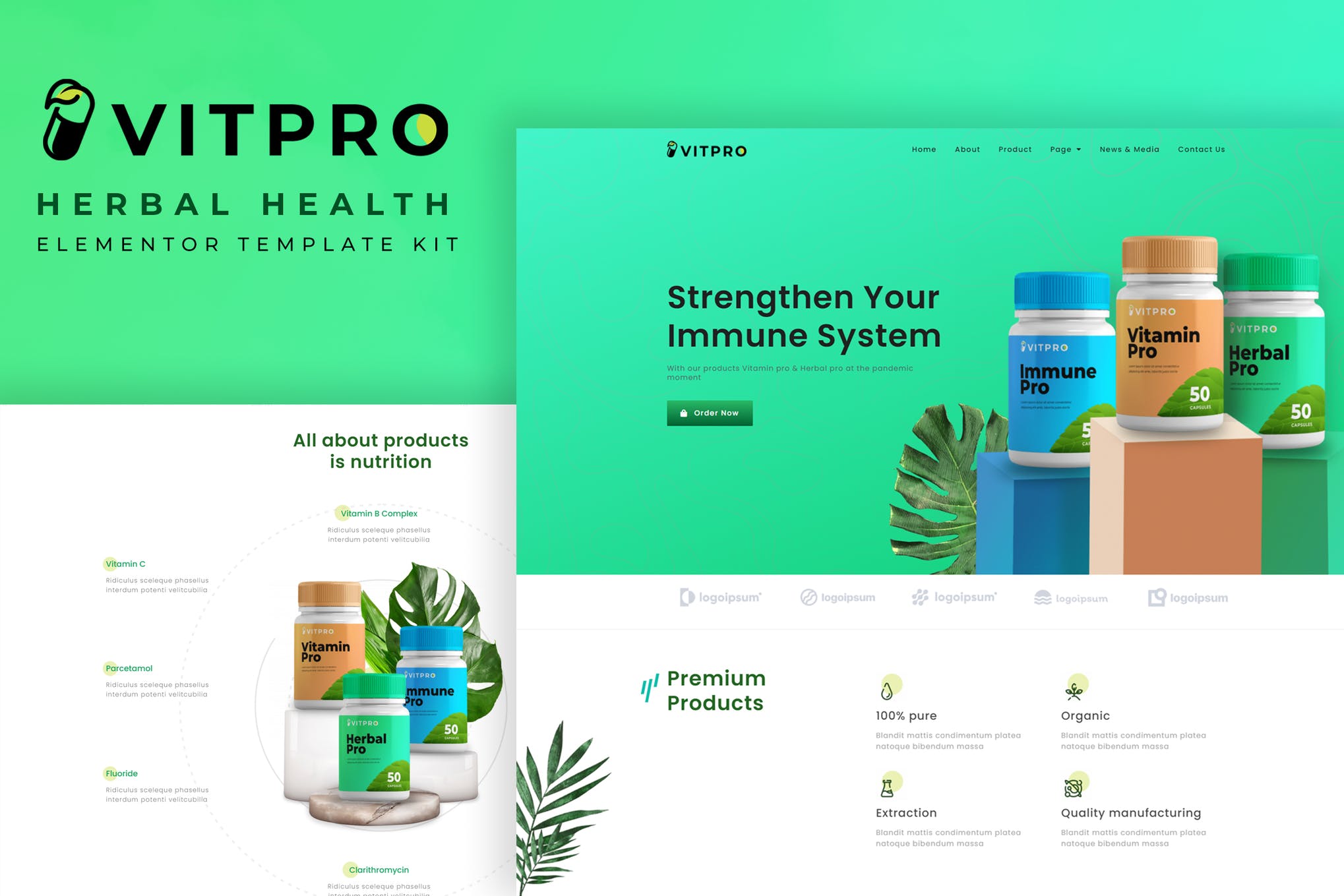 Vitpro – Herbal Health Elementor Template kit Download