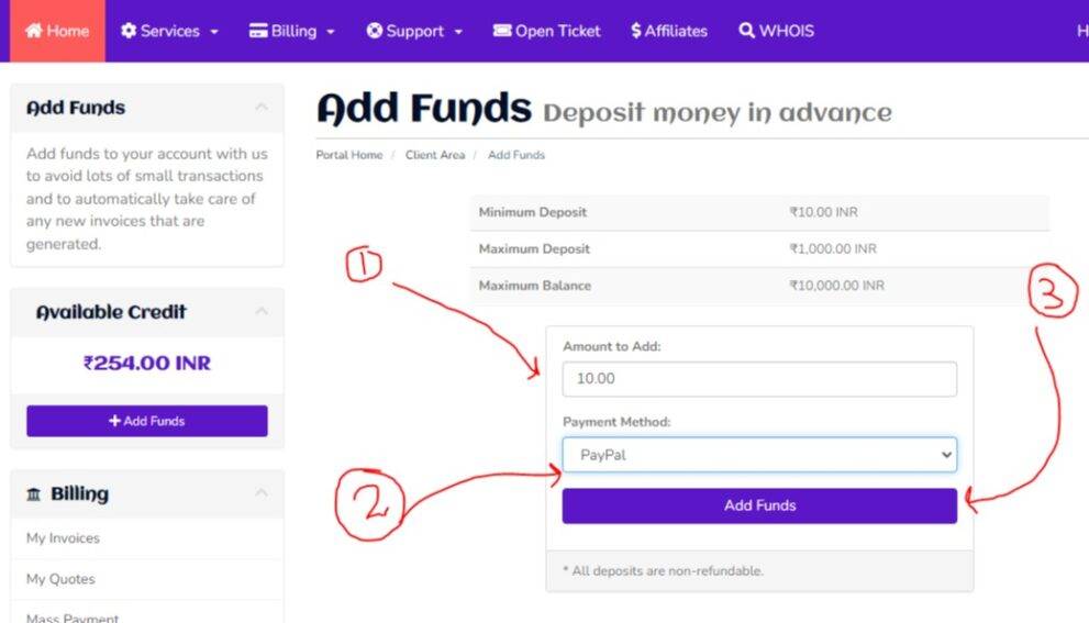 WHMCS Clientarea add fund Module