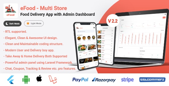 eFood v10.0 Food Delivery App with Laravel Admin Panel + Delivery Man App | Php Scripts (Updated)