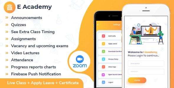 E-Academy – Online Classes / Institute / Tuition And Course Management (Android App + Admin Panel) | Php & Mobile