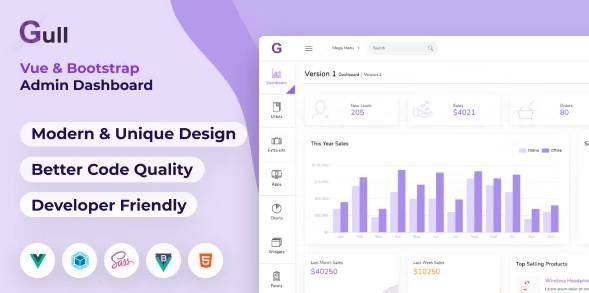 Gull – HTML & Vuejs Admin Dashboard Template