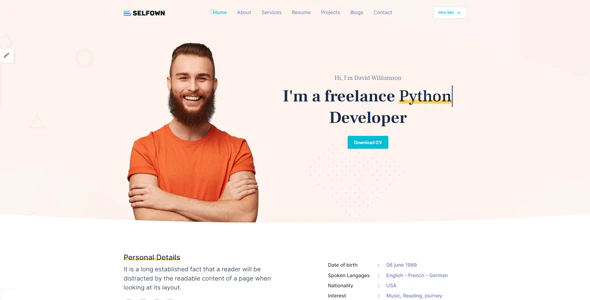 Selfown – Personal Portfolio Bootstrap 5 HTML Template Free Download