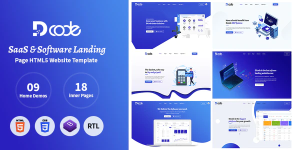 DCode – SaaS & Software Responsive Landing Page Template Download