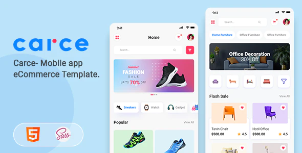 Carce Mobile app eCommerce HTML Template Download