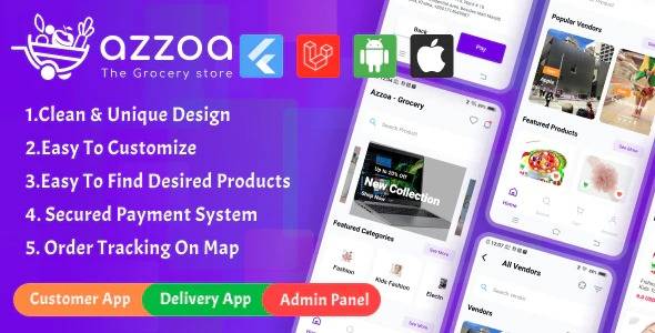 Azzoa – Grocery MultiShop eCommerce Flutter Mobile App with Admin Panel v.4.0.3 Download