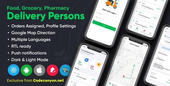 Delivery Person for Food, Grocery, Pharmacy, Stores React Native – WordPress Woocommerce App