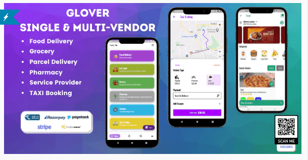 Glover v1.7.30 – Grocery, Food, Pharmacy Courier & Service Provider + Backend + Driver & Vendor app (Updated)