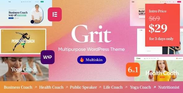 Grit Coaching Online Courses Multiskin WordPress Theme Nulled