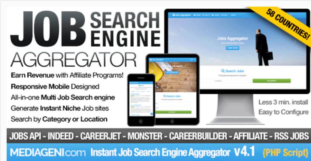 Instant Job Search Engine Aggregator v.4.5 Php Script Download