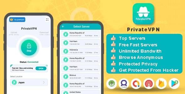 Private VPN App v1.0 – Free VPN Server – Paid VPN Servers – Admob Facebook Ads – Fast VPN & Secure VPN