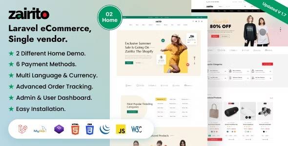 Zairito Nulled Laravel eCommerce System Single vendor Free Download