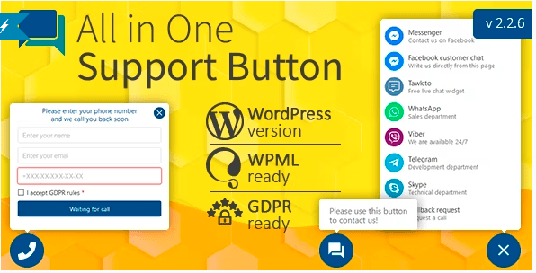 All in One Support Button + Callback Request. WhatsApp, Messenger, Telegram, LiveChat