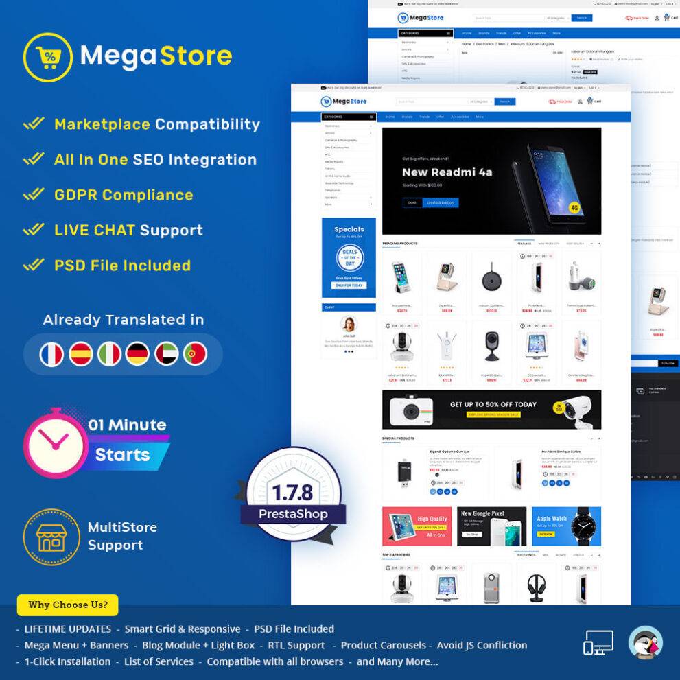 Mega Store v1.2.0 – Electronics & Appliances Prestashop Template Download