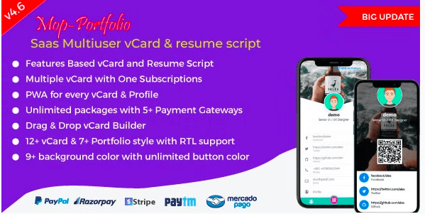 Mop v4.3 – SaaS vCard / Portfolio / Resume / Digital Business card