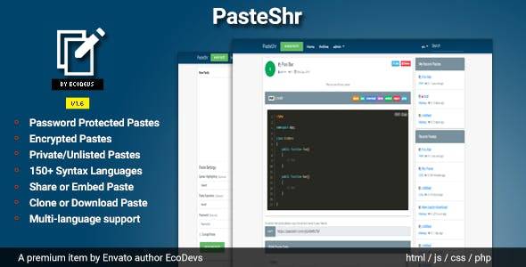 PasteShr v3.2.5 – Text Hosting & Sharing Php Script Download