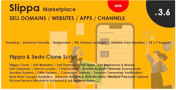 Slippa Domains,Website ,App & Social Media Marketplace PHP Script