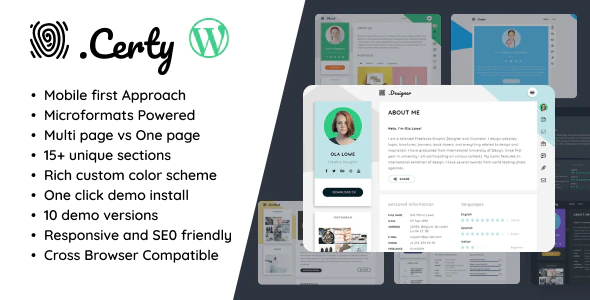 Certy v1.5.7 – Creative Resume CV & vCard WordPress Theme Download