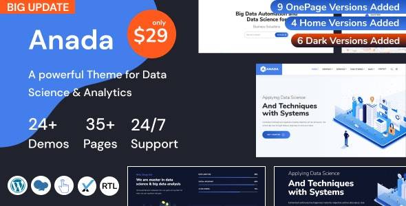 Anada v1.3.6 – Data Science & Analytics Saas WordPress Theme Download