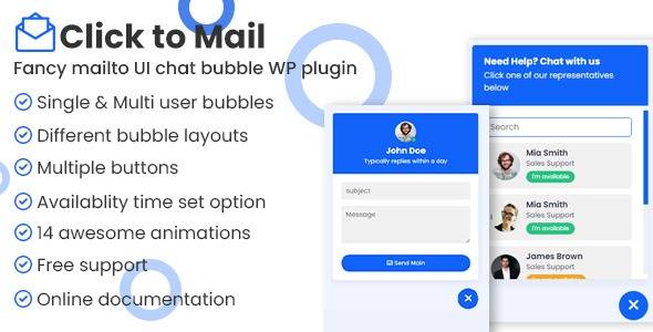 Click to mail v1.0 – Fancy Mailto UI chat bubbles WordPress plugin