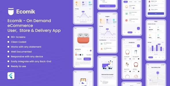 Ecomik Ecommerce Flutter App Template for User, Store and Delivery App Free Download