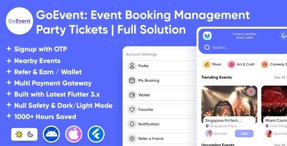 GoEvent v1.2 – Event Booking Management | Event Planner | Ticket Booking | Flutter Full Solution App