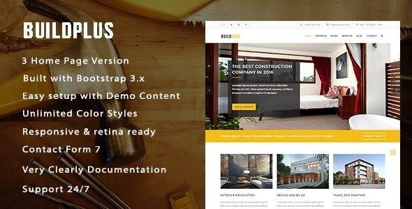 BuildPlus Responsive Construction and Renovation WordPress Theme v.1.0 Download