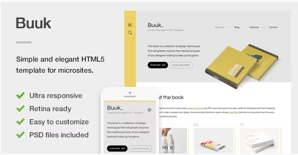 Buuk – A Unique Microsite & Landing HTML5 Template