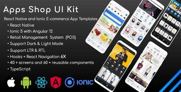 Apps Shop UI kit React Native Ionic Angular ECommerce Templates Free Download