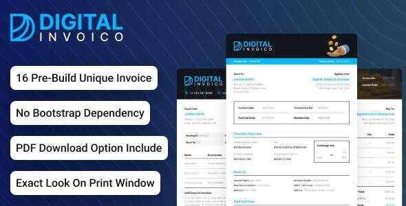 Digital Invoico Invoice HTML Template for Ready to Print Free download