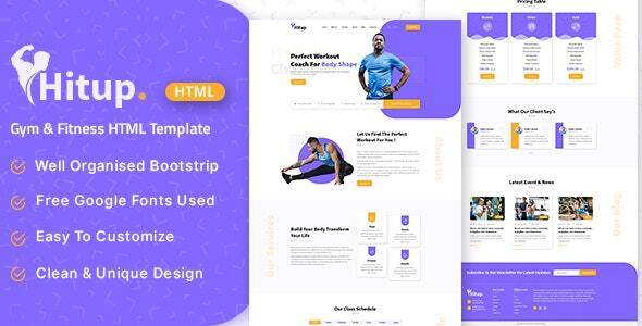 Hitup Fitness and Gym HTML Template Free Download