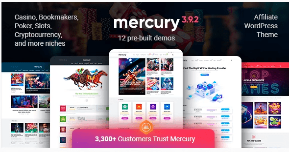 Mercury v3.9.6 – Gambling & Casino Affiliate WordPress Theme. News & Reviews (Updated)