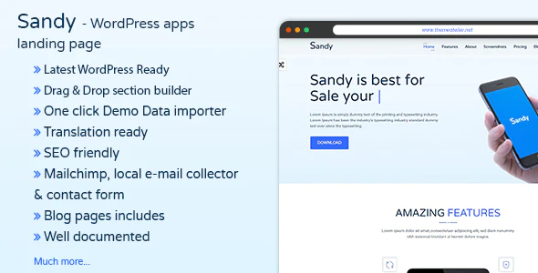 Sandy v1.6 – Apps Landing Page WordPress Theme Download