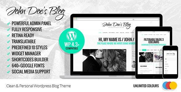 John Doe Blog – v.2.0 Clean Blog WordPress Theme Download