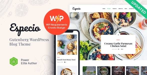 Especio v.1.0.3 Personal Gutenberg Food Blog WordPress Theme Download