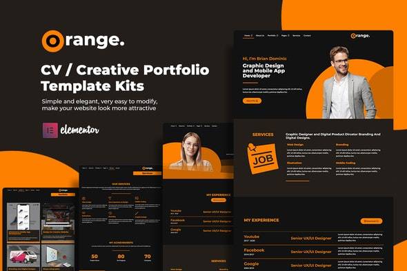 Orange CV/Creative Portfolio Elementor Template Kit Download