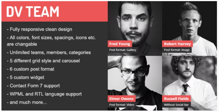 Modern Team showcase WordPress plugin DV Team Free Download