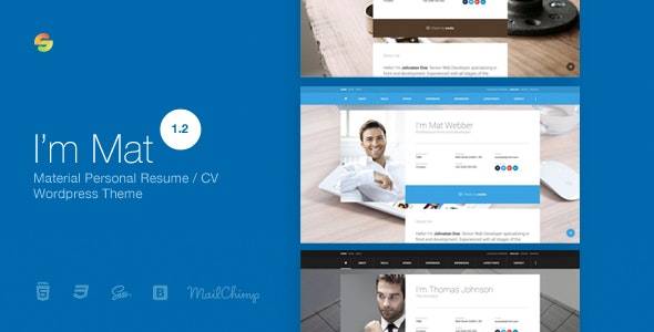 I am Mat v.1.0 – Material Personal Resume / CV vCard WordPress Theme Download