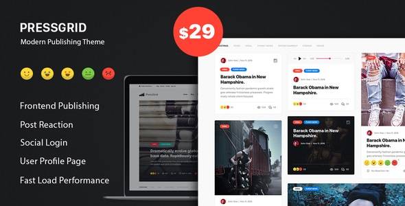 PressGrid v1.3.1 – Frontend Publish Reaction & Multimedia Theme Download