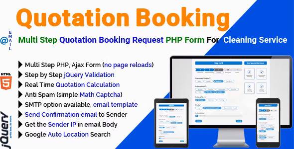 Quotation Booking v3.1.1 – Multi Step Quotation Booking Request PHP Form For Cleaning Service