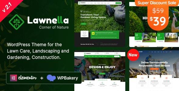 Lawnella v1.6 – Gardening and Landscaping WordPress Theme Download