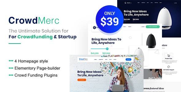 Crowdmerc v2.4 – Crowdfunding Startup Fundraising WordPress Theme Download