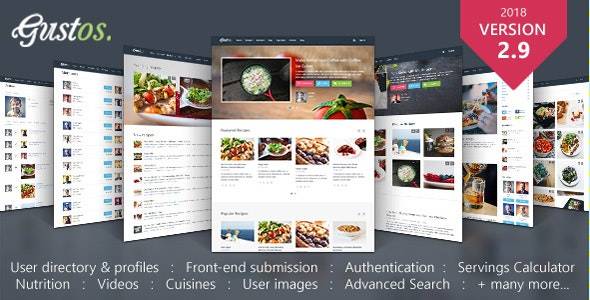 Gustos v.2.9.16 – Community Driven Food Recipes with Front-end Submission WordPress Theme Download