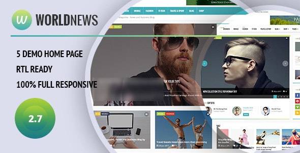 WorldNews – v.2.5 Responsive Blog Magazine WordPress Theme Download