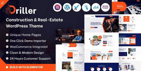 Driller Construction Real Estate Company WordPress Theme