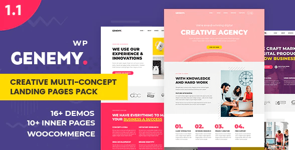 Genemy Creative Multi Concept Landing Pages Pack With Page Builder